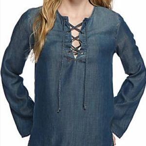 Cloth & Stone Chambray Lace-Up Tunic Dress
